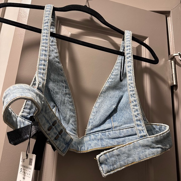 Zara Denim Bralette - NWT S - Picture 2 of 7